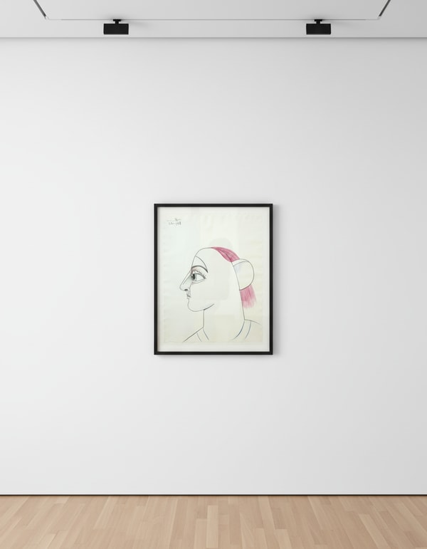 George Condo - Profile With Pink Hair, 2018, Colored pencil on paper