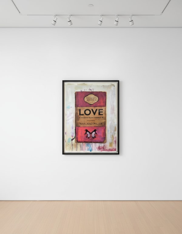 Harland Miller - Love , A Decisive Blow If Against, 2013, Acrylic , pencil and silkscreen on paper