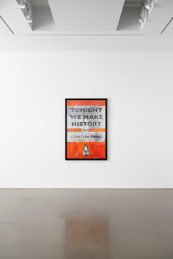 Harland Miller - Tonight We Make History (P.S. I can’t be there), Orange (XXL version), 2024, Etching with block printing
...