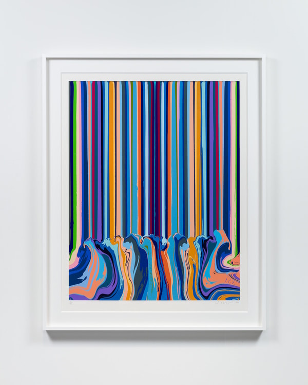Ian Davenport - Mirror Enamel Blue, 2021, Gloss enamel screenprint in 38 colours on Somerset Tub Sized Satin 600gsm paper