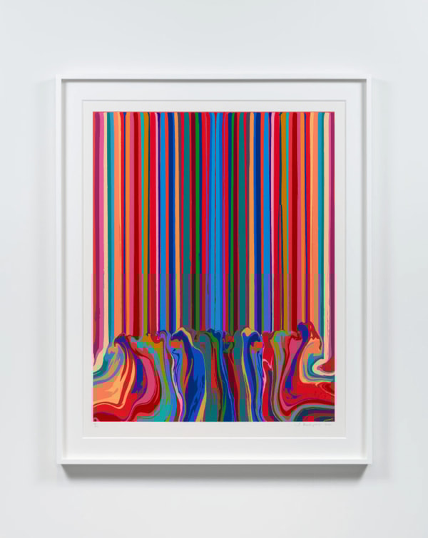 Ian Davenport - Mirror Enamel Red, 2021, Gloss enamel screenprint in 38 colours on Somerset Tub Sized Satin 600gsm paper