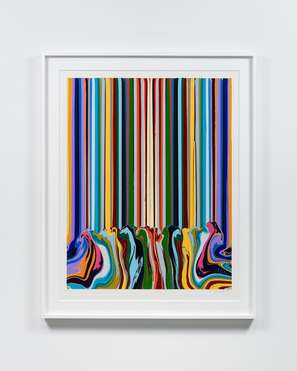 Ian Davenport - Mirror Enamel Turquoise, 2021, Gloss enamel screenprint in 38 colours on Somerset Tub Sized Satin 600gsm p...