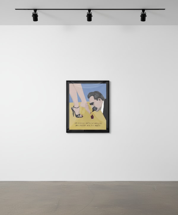 Javier Mayoral - Nietzsche Applying Nail Polish, Acrylic on wood panel