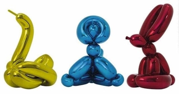 Jeff Koons - Balloon Animal - Rabbit (Red) , Swan (Yellow) & Monkey (Blue), 2017, Porcelain with chromatic coating