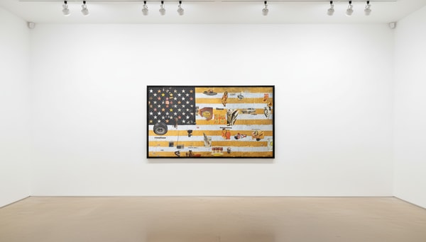 Jojo Anavim - Foil Flag, 2024, Acrylic, Collage and Metallic Foil on Canvas