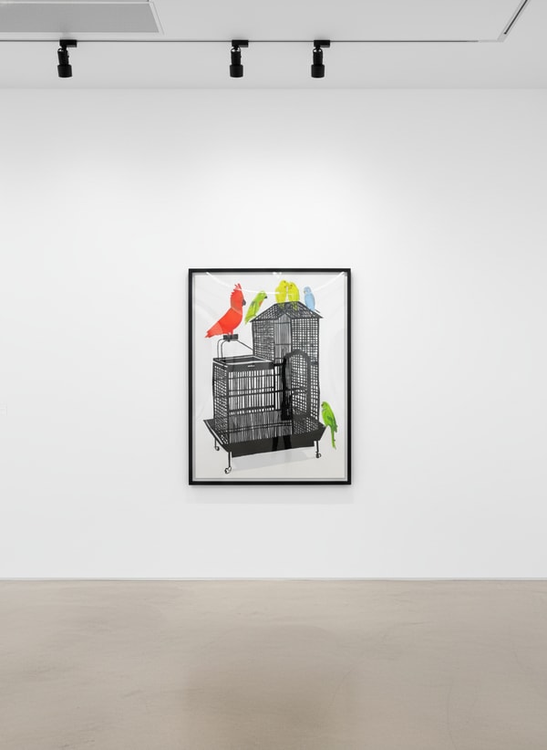 Jonas Wood - Birdcage XVI, 2011, Silkscreen monoprint with colored pencil appliqué