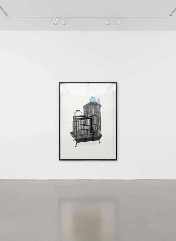 Jonas Wood - Birdcage XX, 2011, Silkscreen monoprint with colored pencil appliqué