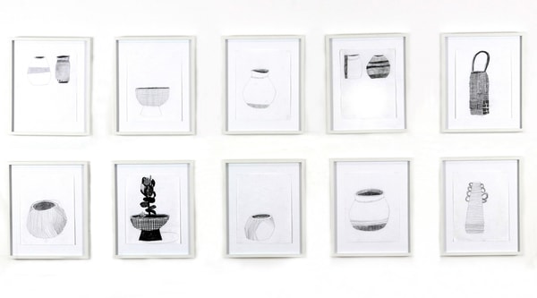 Jonas Wood - Computer Drawings, 2008, 10 Graphite on Paper drawings