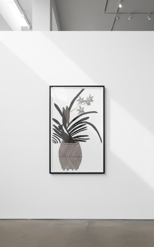 Jonas Wood - Striped Orchid, 2013, Ink and watercolor on paper