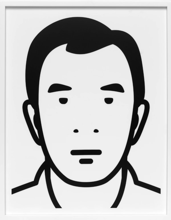 Julian Opie - Everyone: Alan, 2023, Vinyl on white acrylic presented in a wooden frame specified by the artist