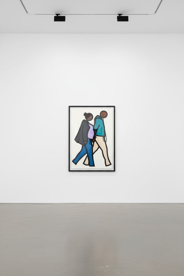 Julian Opie - New York Couple 6, 2019, Screen print with collage on conservation paper with frame