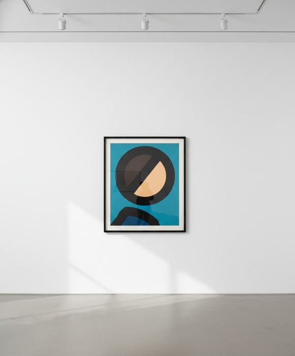 Julian Opie - Paper Head 7, 2019, Screen prints with inkjet and collage on Canson Conservation
 Board , presented in a spr...