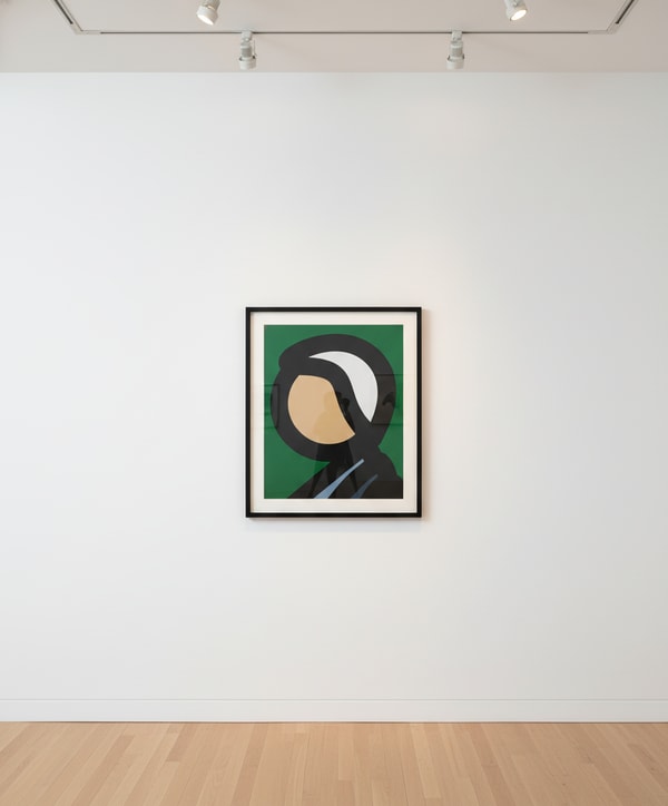 Julian Opie - Paper Head 8, 2019, Screen prints with inkjet and collage on Canson Conservation Board , presented in a spra...