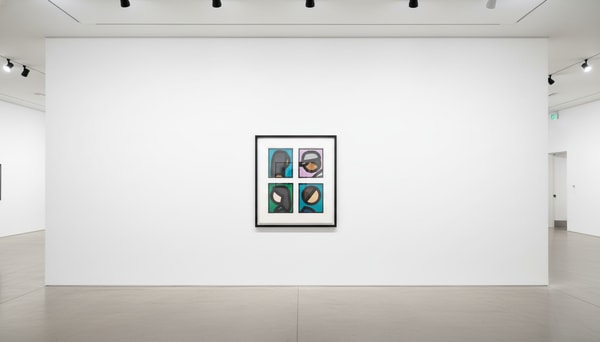 Julian Opie - Paper Heads, 2019, A series of 8 laser cut museum archival museum board reliefs