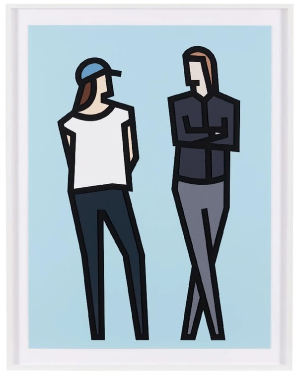 Julian Opie - Standing Couples 4, 2024, Reliefs with collage on archival Museum Boards, presented in sprayed white frames ...