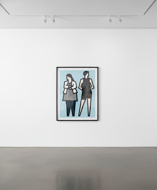 Julian Opie - Standing Couples 5, 2024, Reliefs with collage on archival Museum Boards, presented in sprayed white frames ...