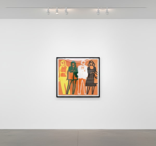 Julian Opie - Standing People (Yellow , Green , White , Black), 2020, Lenticular acrylic panel mounted onto white acrylic