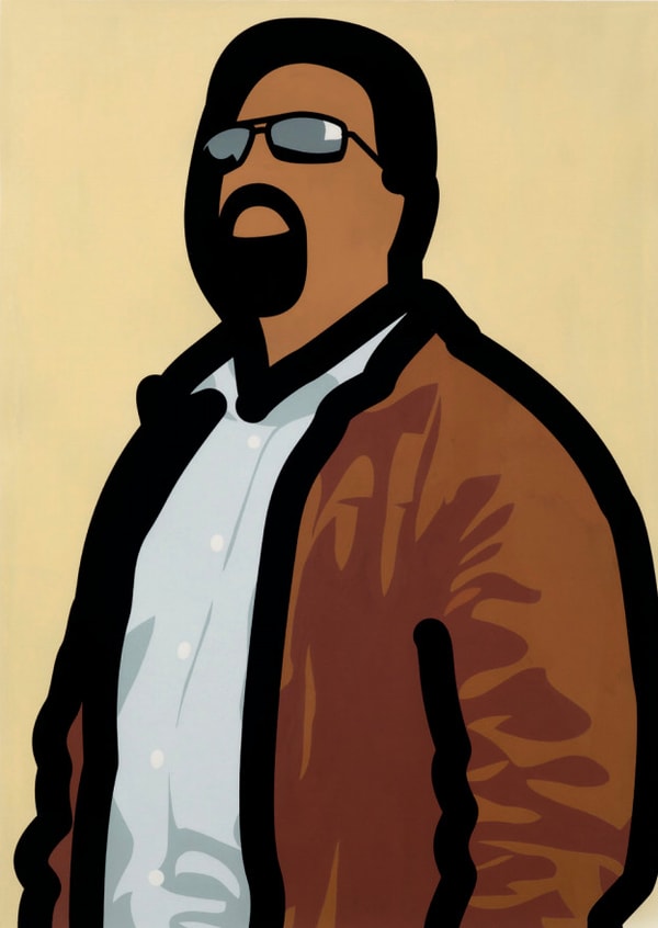 Julian Opie - Tourist With Beard, 2014, Screen print with hand painting in frames specified by the
artist