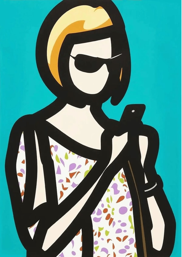 Julian Opie - Tourist With Blouse, 2014, Screen print with hand painting in frames specified by the
artist