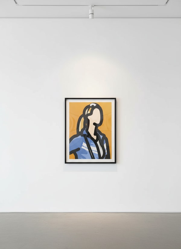 Julian Opie - Tourist With Pony Tail, 2014, Screen print with hand painting in frames specified by the
artist