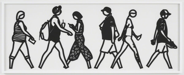Julian Opie - Walking In Melbourne 2, 2018, Laser cut museum board relief print presented in a sprayed white frame specifi...