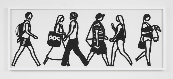 Julian Opie - Walking In Melbourne 3, 2018, Laser cut museum board relief print presented in a sprayed white frame specifi...