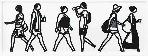 Julian Opie - Walking In Melbourne 5, 2018, Laser cut museum board relief print presented in a sprayed white frame specifi...