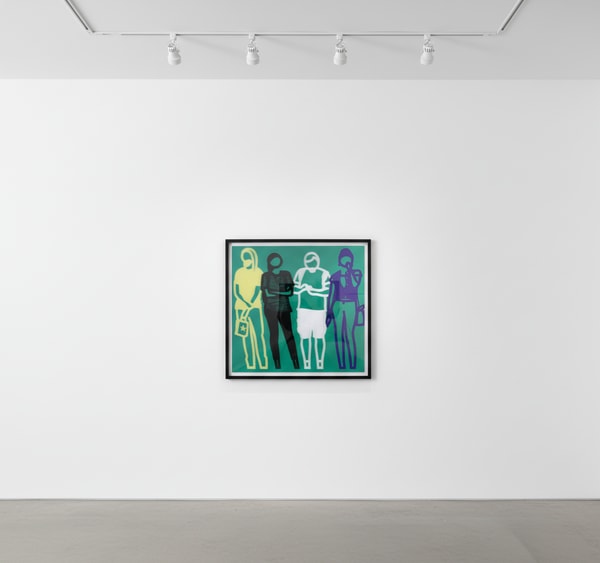 Julian Opie - Yellow Black White Blue (Standing People), 2019-2020, Lenticular acrylic panel mounted onto white acrylic