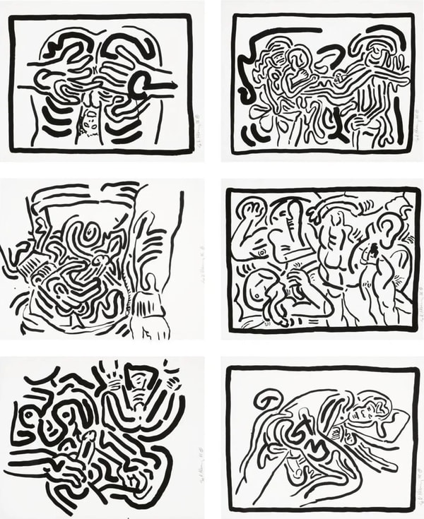 Keith Haring - Bad Boys (Littmann PP. 57-59), 1986, The complete set of six silkscreens