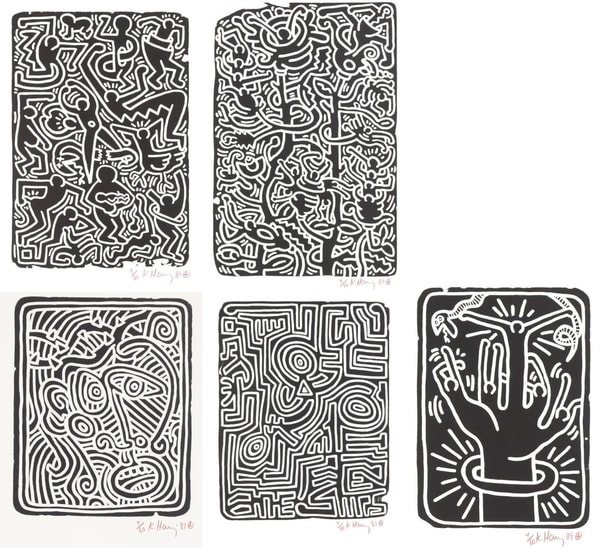 Keith Haring - Stones (Littmann PP. 126-127), 1989, The complete set of five lithographs