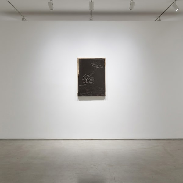 Keith Haring - Untitled (Escalation to Radioactivity), 1982, White chalk on black matte subway advertising paper affixed t...