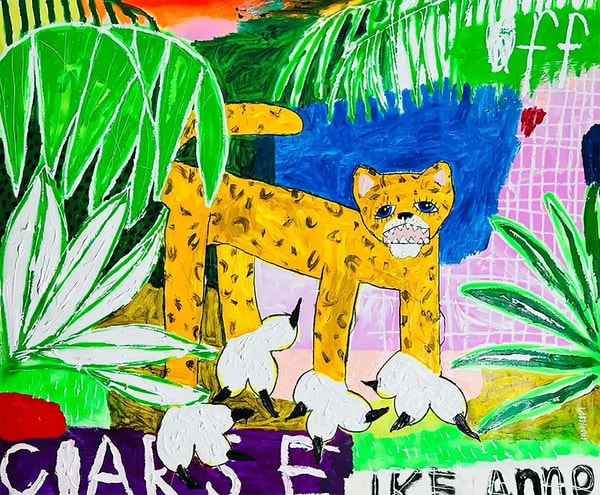Nathan Paddison - Cheetah, 2022, Oil stick, matte vinyl acrylic spray paint, charcoal, and pencil on canvas