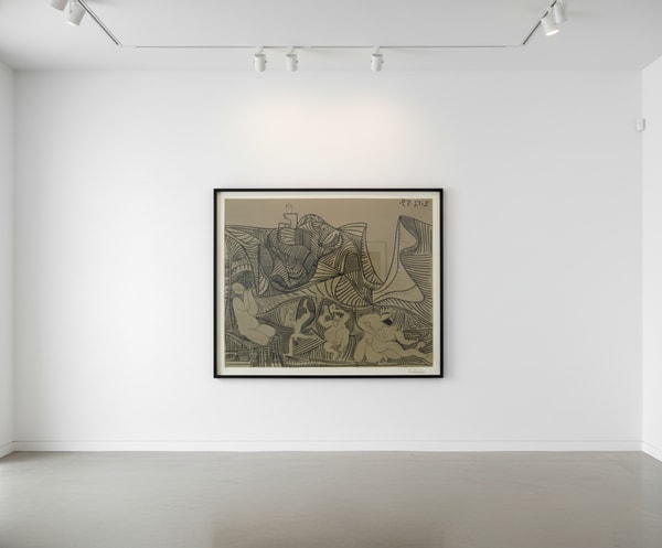 Pablo Picasso - Bacchanale au Hibou (bloch 938), 1959, Linocut printed in taupe and black
Signed in pencil