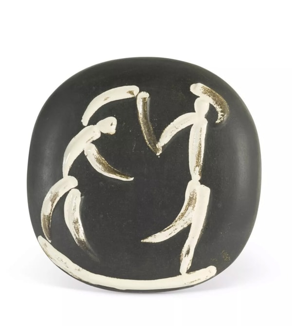 Pablo Picasso - Danseurs, 1956, White earthenware clay, engraving accentuated withe glaze, black patinated ground