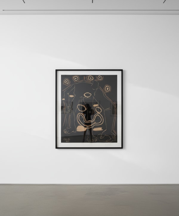 Pablo Picasso - Homme au batôn / Le Vieux bouffon, 1963, Color linocut on Arches paper
Signed in crayon lower right