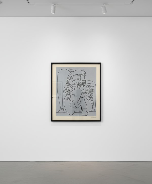 Pablo Picasso - Portrait de Jacqueline Accoudée, 1959, Linocut in black and cream, 1959, on Arches, signed in pencil, numb...