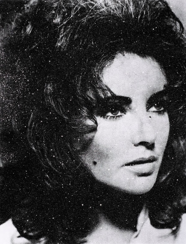 Russell Young - Elizabeth Taylor, 2017, Hand-pulled acrylic and enamel screen print on linen with diamond dust in Hellfire...