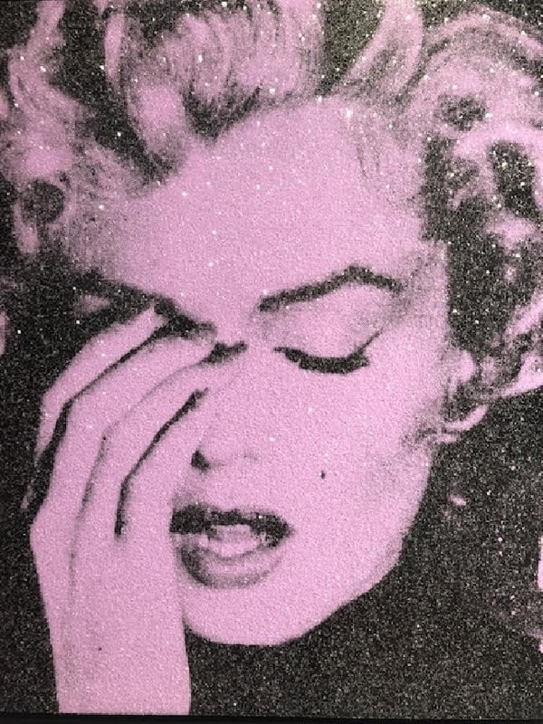 Russell Young - Marilyn Crying American Purple, 2019, Hand-pulled acrylic and enamel screen print on linen with diamond du...