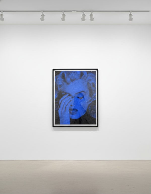Russell Young - Marilyn Crying (California) Half Moon Blue, 2015, Acrylic paint enamel and diamond dust screenprint on linen