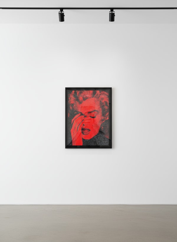 Russell Young - Marilyn Crying Small Diamond (Apollo Red), 2024, Acrylic, oil based ink and diamond dust hand pulled scree...