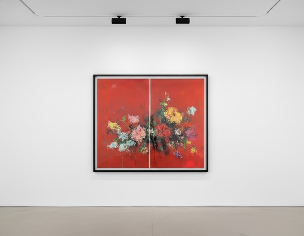 Sage Barnes - Bloom 18, 2022, Acrylic pastel spray paint and resin on canvas wrapped panels