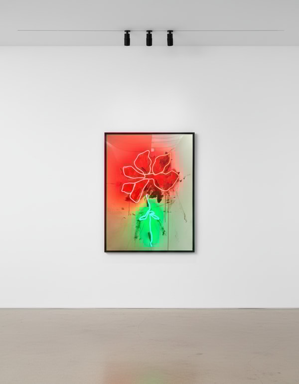 Sage Barnes - Las Flores, 2024, Acrylic, spray paint, and neon lightbulb on canvas