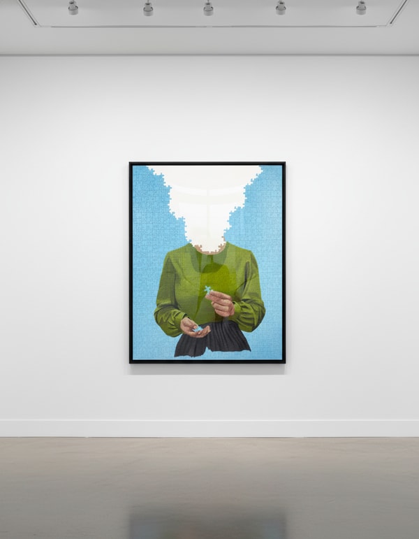 Sage Barnes - The Missing Piece (Blue), 2023, Acrylic and puzzle pieces on wood panel