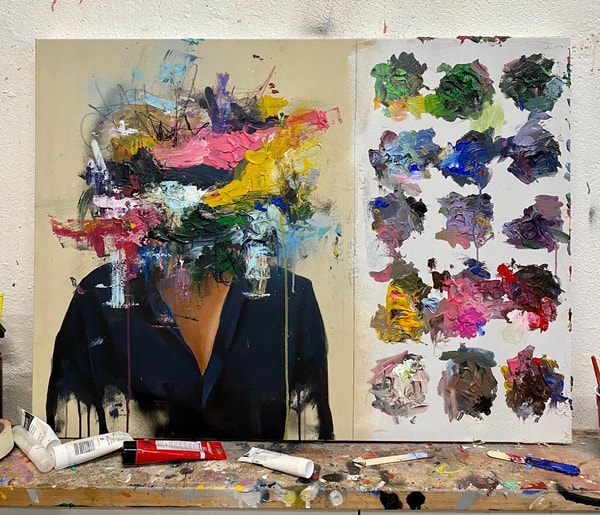 Sage Barnes - Untitled, 2021, Acrylic and synthetic flower on canvas