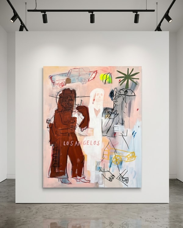 Terry Urban - Souls of the Underpass, 2026, Acrylic, Oil, Charcoal, Aerosol on canvas