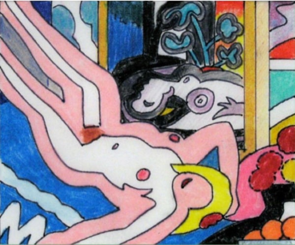 Tom Wesselmann - Reclining Nude With Picasso, 2003, Oil pastel and ink on paper