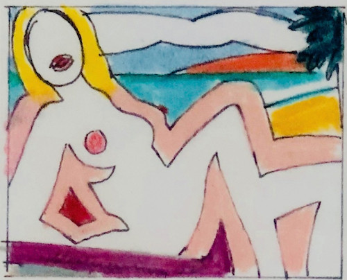 Tom Wesselmann - Study For Seated Sunset Nude II, 2002, Ink and waxed tracing paper