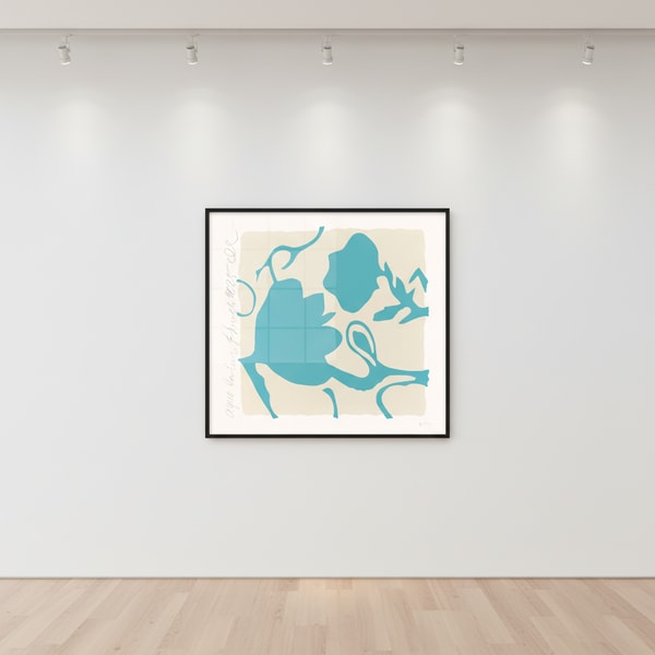 Donald Sultan - Aqua Lantern Flower, 2025, Color silkscreen with enamel inks and tar-like texture on Rising 2-ply museum b...
