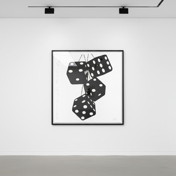Donald Sultan - Black Fuzzy Dice, Nov 9, 2017, Silkscreen inks with flocking on Rising (white) 2-ply museum board