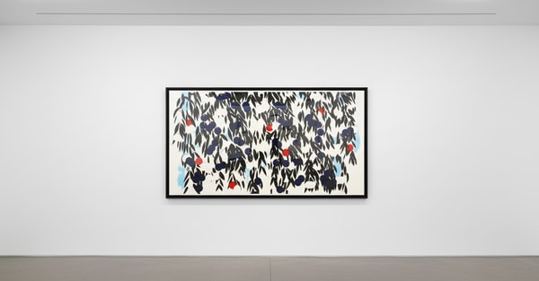 Donald Sultan - Mimosa with Red, 2021, Silkscreen with enamel inks, glocking and tar-like texture on museum board